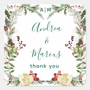 Pinery Winter Rose Wedding Wreath Square Sticker