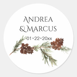 Pinery Winter Wedding Wreath Classic Round Sticker