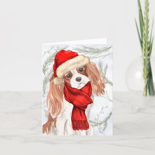 Pines and a Cavalier King Charles Christmas Dog Holiday Card