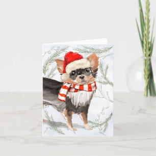 Pines and a Long Haired Chihuahua Christmas Holiday Card