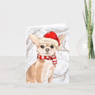 Pines and a Tan Chihuahua Christmas Holiday Card