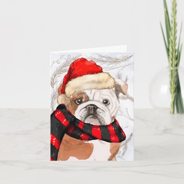 Pines and an English Bulldog Christmas Holiday Card (Front)