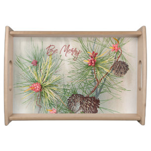 Pines and Flower Christmas Serving Tray