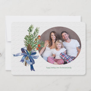 Pines Berries and Bow Holiday Photo Card