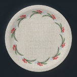 Pines Berries and Flowers Christmas Holiday Paper Plates<br><div class="desc">Red berries,  pine boughs,  and white flowers on a textured ivory background with a red insert,  these holiday paper plates come in two sizes,  7" or 9". MATCHING items in our store.</div>