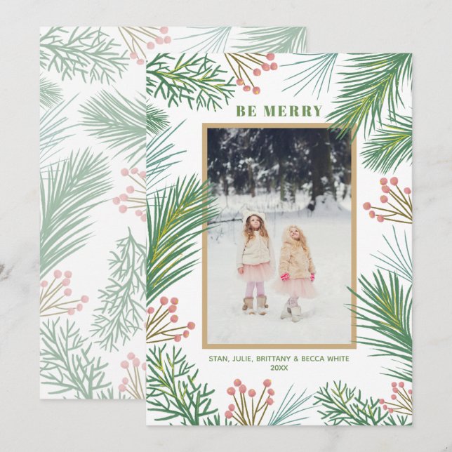 Pines Berries Christmas Photo Holiday Card (Front/Back)