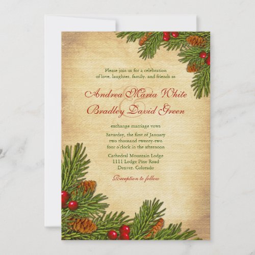 Pines Boughs Holiday Winter Wedding Invitation
