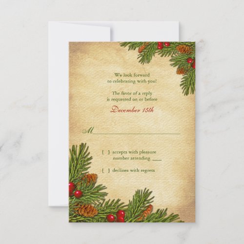 Pines Boughs Holiday Winter Wedding RSVP Card
