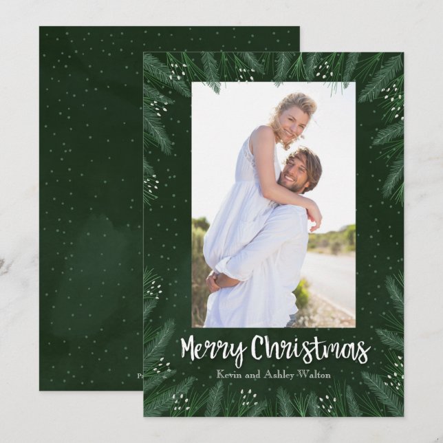 Pines Branches Christmas Photo Holiday Card (Front/Back)