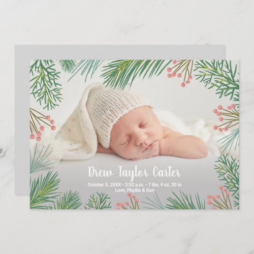 Pines Christmas Baby Photo Birth Announcements