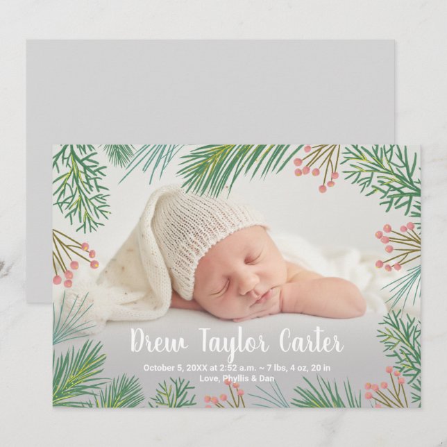 Pines Christmas Baby Photo Birth Announcements (Front/Back)