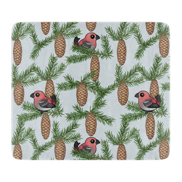 Pines Grosbeaks Decorative Glass Cutting Board 7 5 X 6 5