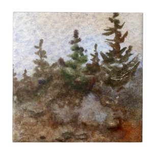 Pines on the rocks against a soft sky ceramic tile