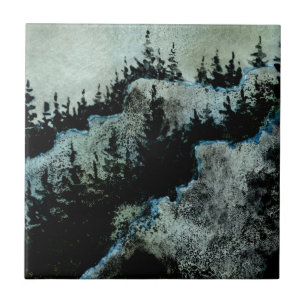 Pines on the rocks with hidden mountain men ceramic tile