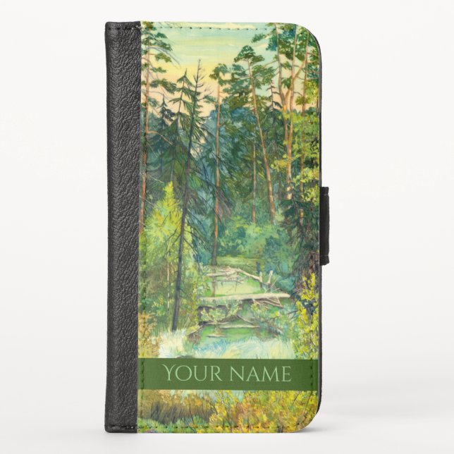 Pines painting  watercolor on silk iPhone wallet case (Front)