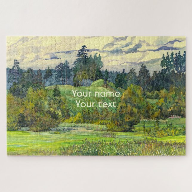 Pines painting  watercolor on silk jigsaw puzzle (Horizontal)