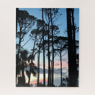 Pines Pink Blue Sunset Beach Florida Jigsaw Puzzle