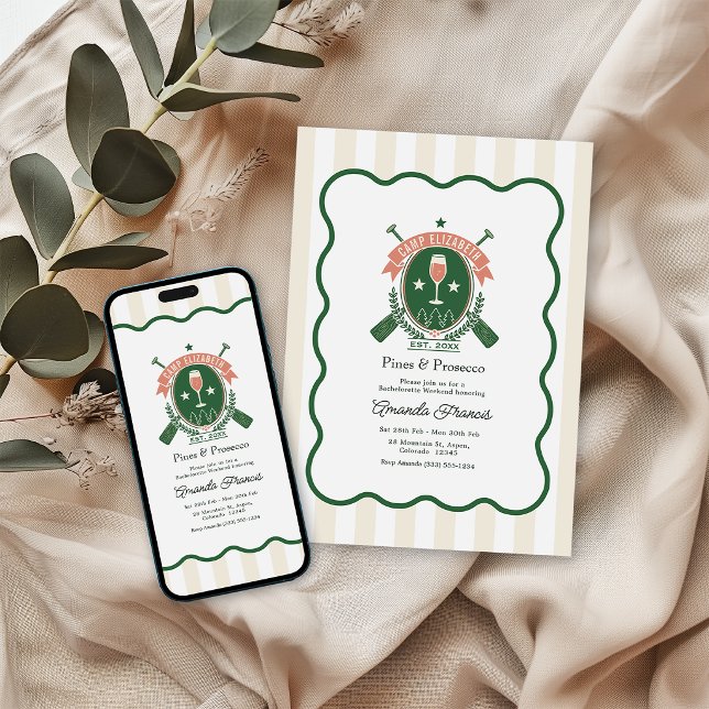Pines & Prosecco Camp Bachelorette Weekend Invitation (Pines & Prosecco Camp Bachelorette Weekend Invitation)