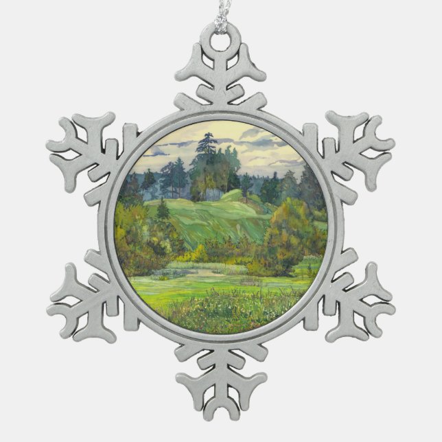 Pines Snowflake Pewter Christmas Ornament (Front)