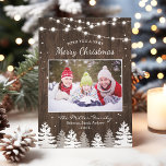 Pines Trees Snow Woodland Merry Christmas Photo Holiday Card<br><div class="desc">Sending your greetings of the season with this "Rustic Pines Tree Snow Woodland Merry Christmas Photo Card". (1) For further customization, please click the "customize further" link and use our design tool to modify this template. (2) If you prefer Thicker papers / Matte Finish, you may consider to choose the...</div>