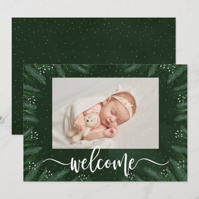 Pines Winter Photo Birth Announcements (Front/Back)