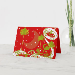Pines with Moon-Customize Change BackGround Color Holiday Card