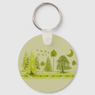 Pines with Moon-Customize Change BackGround Color Keychain