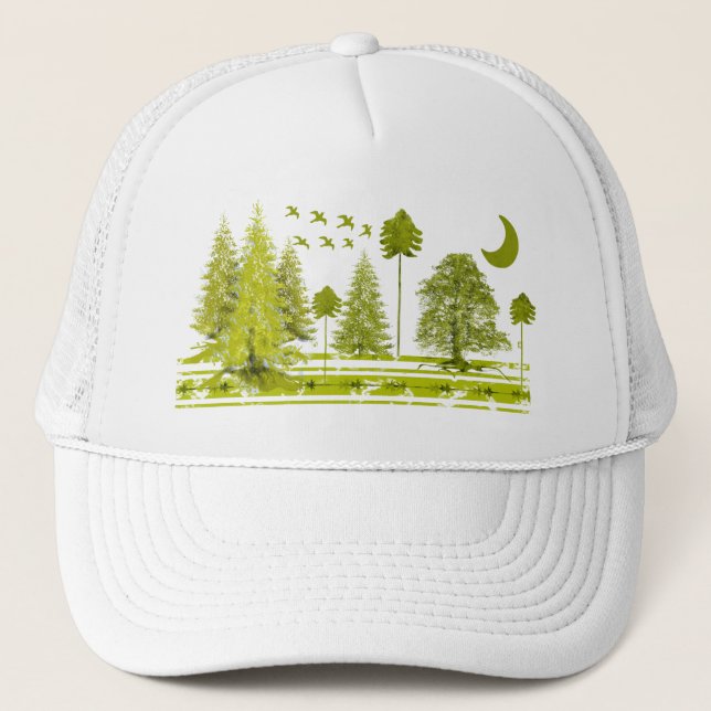 Pines with Moon-Customize Change BackGround Color Trucker Hat (Front)