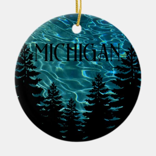 Pinetrees water heart Michigan  Great Lake State  Ceramic Ornament