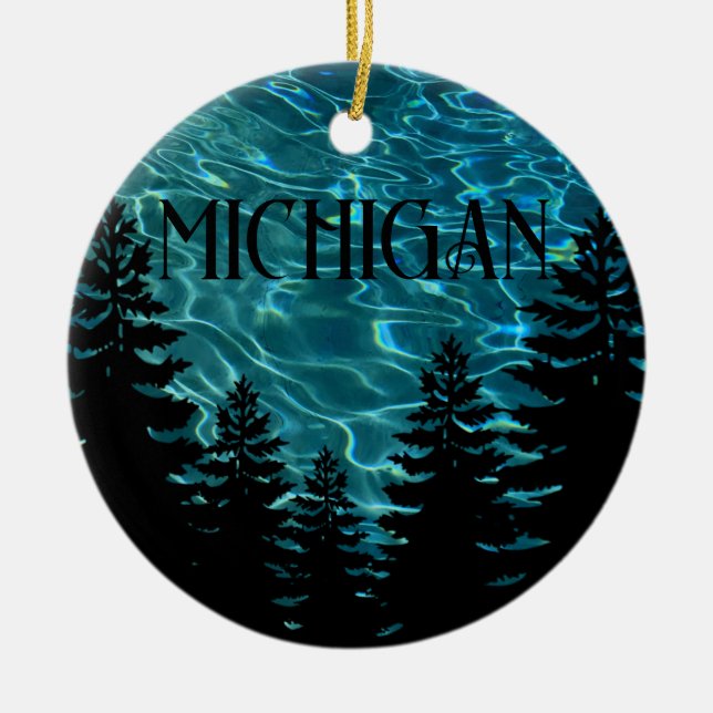 Pinetrees water heart Michigan  Great Lake State  Ceramic Ornament (Front)