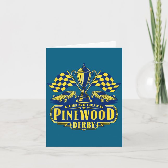 Pinewood derby cub scouts checkered flag racing card (Front)