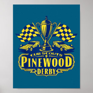 Pinewood derby cub scouts checkered flag racing poster