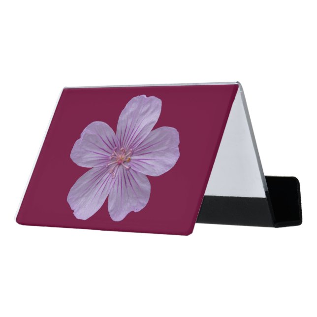 Pineywoods Geranium #1 Desk Business Card Holder (Angled Back)