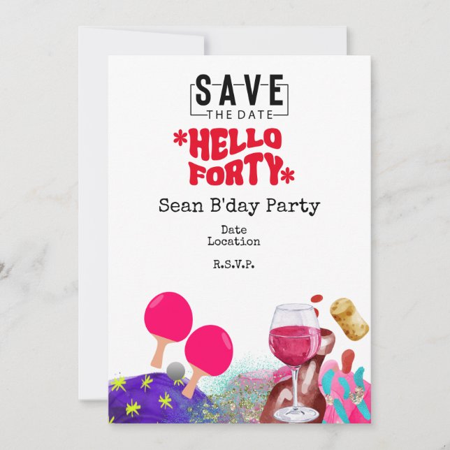 Ping Pong  40th Birthday party Save date Invitation (Front)