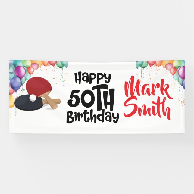 Ping Pong 50th Birthday with Name Banner (Horizontal)