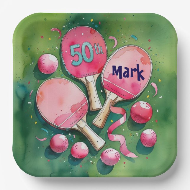  Ping pong 50th Birthday with number 50 Paper Plates (Front)