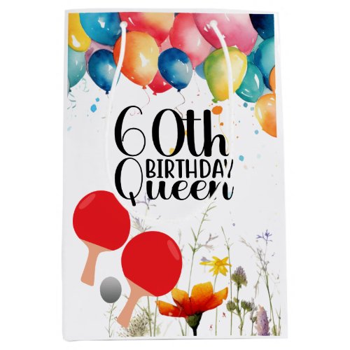 Ping pong 60th Birthday with paddle and flower Medium Gift Bag