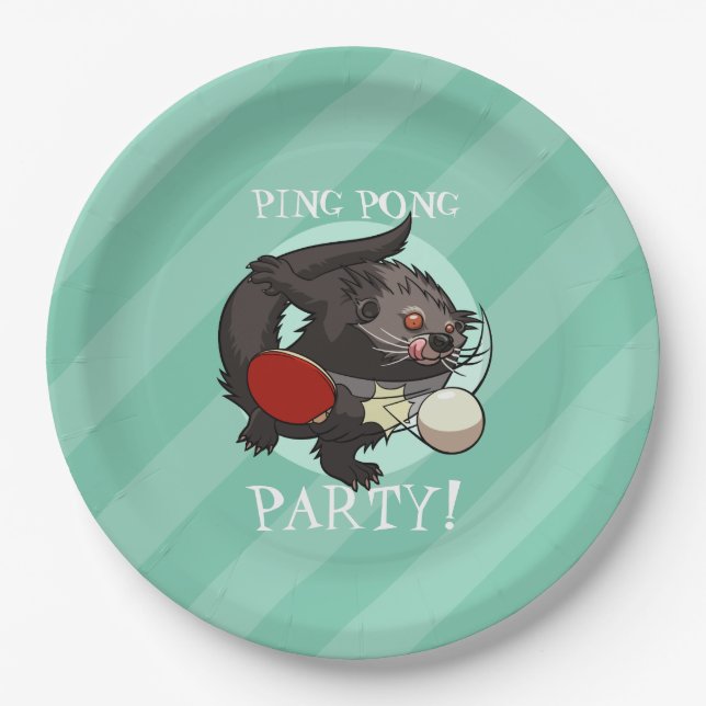 Ping Pong Binturong Table Tennis Player Bearcat Paper Plates (Front)