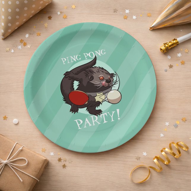 Ping Pong Binturong Table Tennis Player Bearcat Paper Plates (Creator Uploaded)
