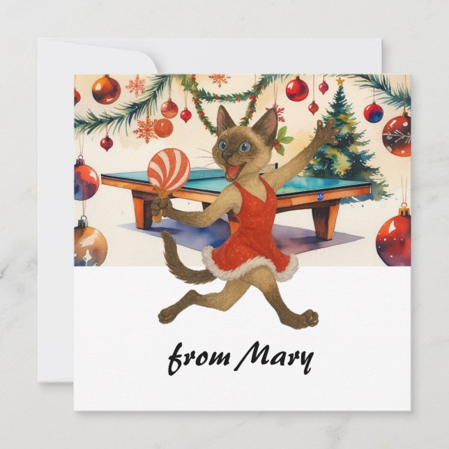 Ping Pong Christmas themed for Cat Lovers Holiday Card (Front)