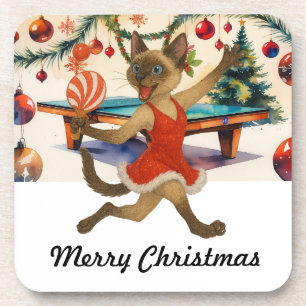Ping Pong Christmas Themed for Siamese cat lovers Beverage Coaster