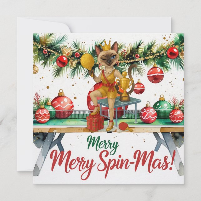 Ping Pong Christmas Themed for Siamese Cat lovers Holiday Card (Front)