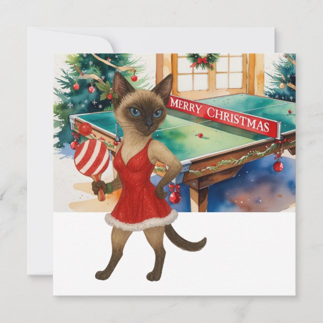 Ping Pong Christmas Themed for Siamese Cat lovers Holiday Card (Front)