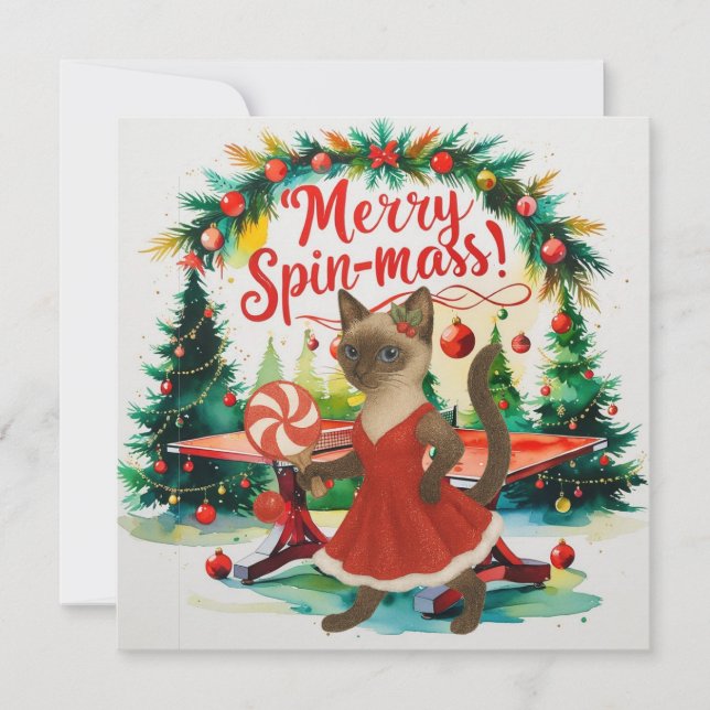 Ping Pong Christmas Themed for Siamese Cat lovers Holiday Card (Front)