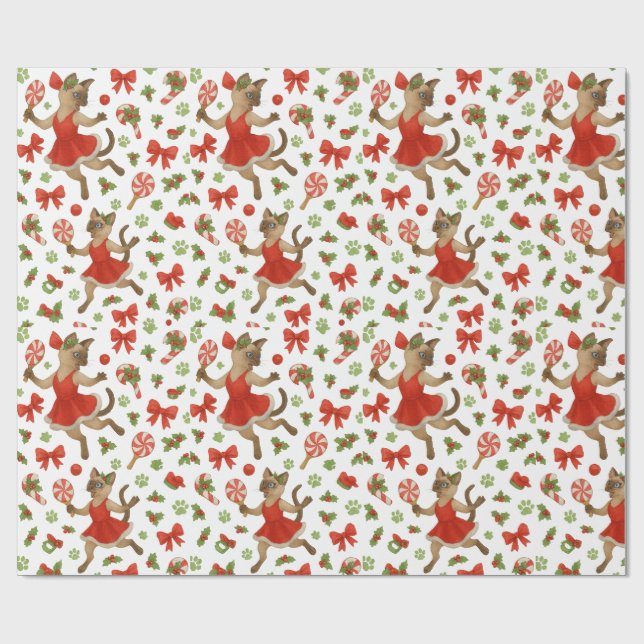 Ping Pong Christmas Themed for Siamese Cat Lovers  Wrapping Paper (Flat)