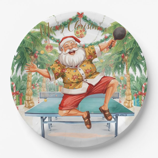 Ping pong Christmas with Santa Claus Paper Plates (Front)