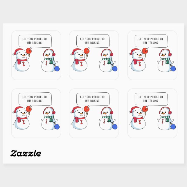Ping Pong Funny Christmas Snowman – Humorous Paddl Square Sticker (Sheet)
