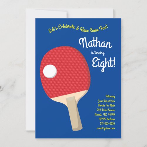 Ping Pong Kids Birthday Party Sports Invitation