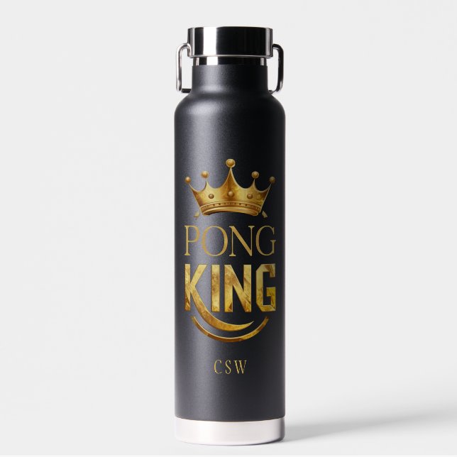 Ping Pong King Gold Crown Personalized Water Bottle (Front)
