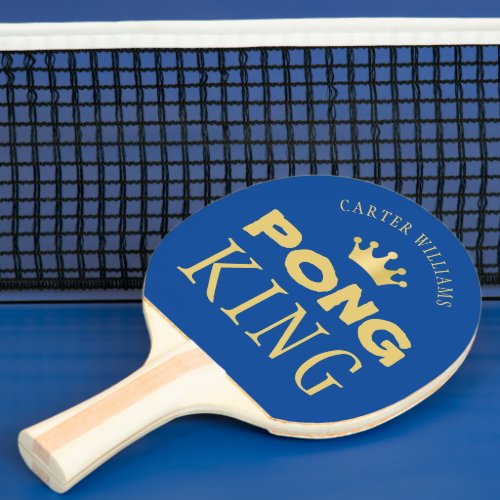 PING PONG KING Name Editable Blue Gold 2_Sided Ping Pong Paddle
